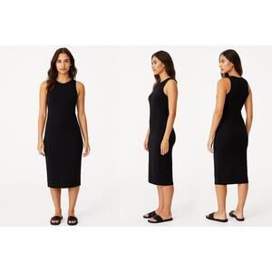 Cotton On Black Sleeveless Knee Length Midi Dress Stylish Comfortable Womens Lar